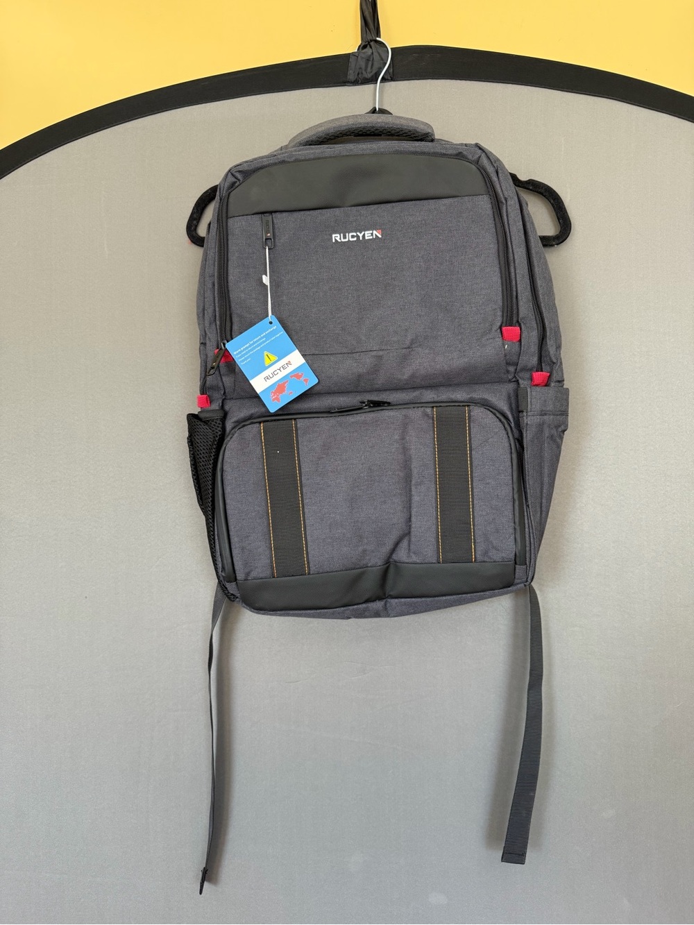 Rucyen Men's Dark Gray Laptop Backpack with Red Trim